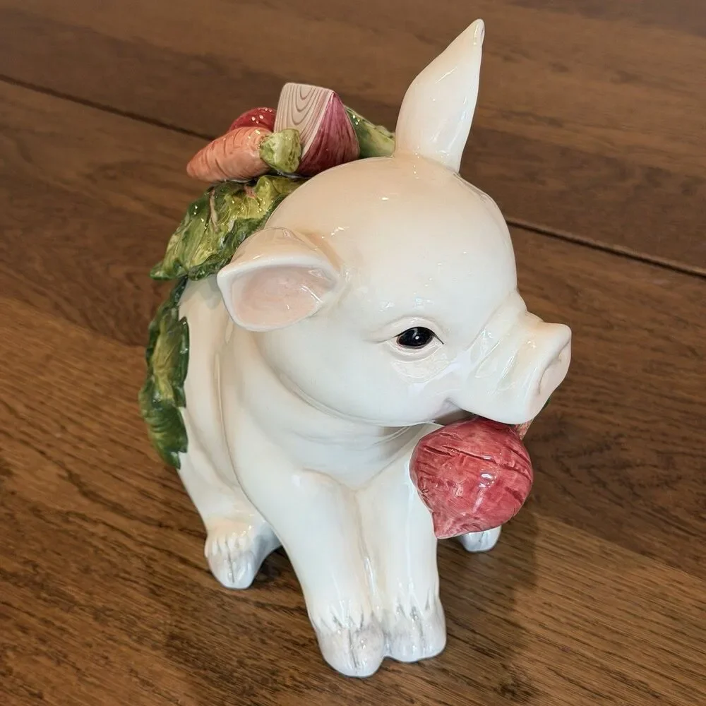 Fitz and Floyd Classics French Market Pig Cookie Jar Ceramic Canister Vintage